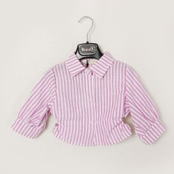 camicia bambina millerighe modello corto in cotone e lino