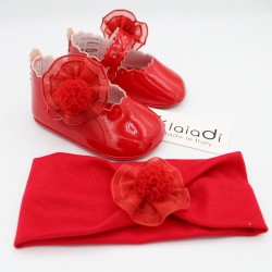 SET SCARPINE ROSSE E FASCETTA NEONATA KLAIAIDI NATALE